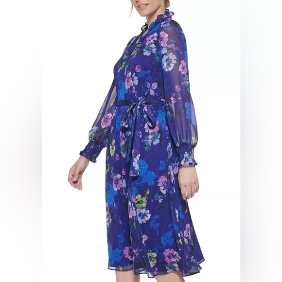 Jessica Howard NWT Blue and Pink Long Sleeve V-Neck Sundress Size 18W - Picture 2 of 10